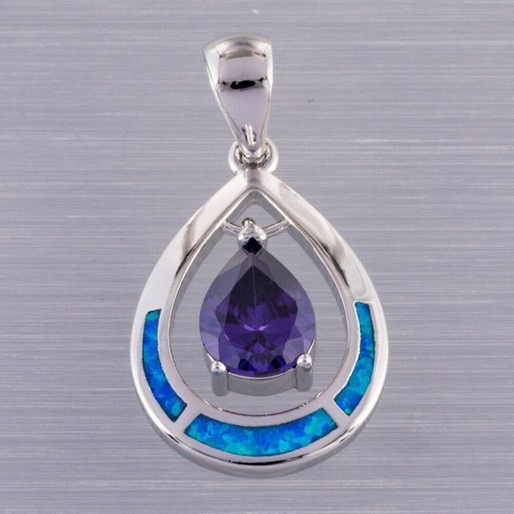 925 Sterling Silver Blue Opal Teardrop Mystic Topaz Necklace - Picture 5 of 10